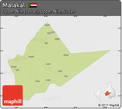 Physical Map of Malakal, single color outside