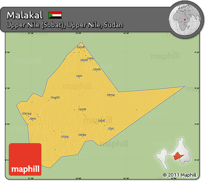 Savanna Style Map of Malakal, single color outside