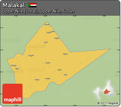 Savanna Style Map of Malakal, single color outside