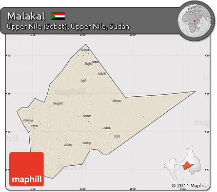 Shaded Relief Map of Malakal, cropped outside