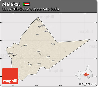 Shaded Relief Map of Malakal, cropped outside