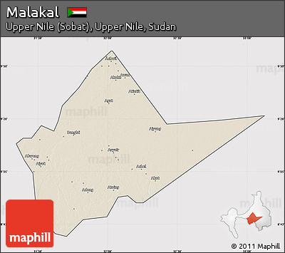 Shaded Relief Map of Malakal, cropped outside