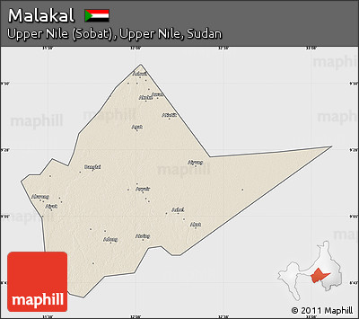 Shaded Relief Map of Malakal, single color outside