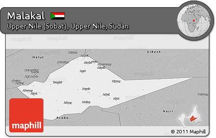 Gray Panoramic Map of Malakal