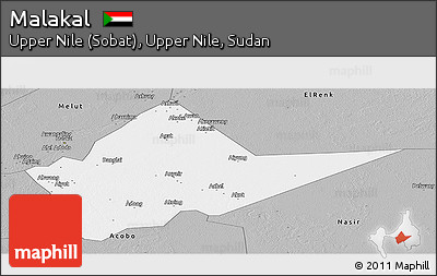 Gray Panoramic Map of Malakal