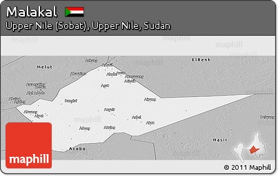 Gray Panoramic Map of Malakal