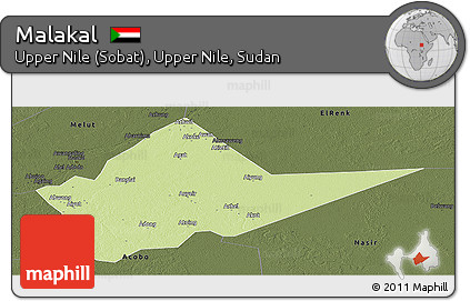 Physical Panoramic Map of Malakal, darken