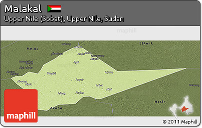 Physical Panoramic Map of Malakal, darken