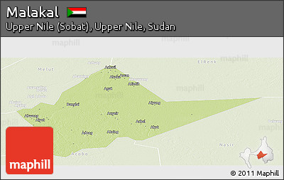 Physical Panoramic Map of Malakal, lighten