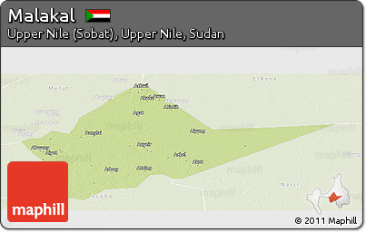 Physical Panoramic Map of Malakal, lighten