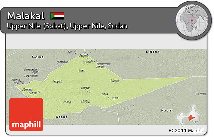 Physical Panoramic Map of Malakal, semi-desaturated