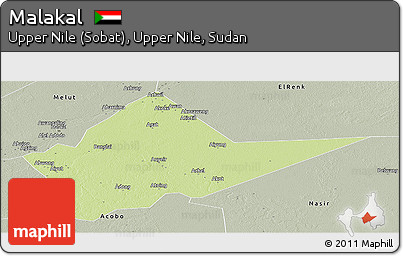 Physical Panoramic Map of Malakal, semi-desaturated