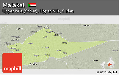 Physical Panoramic Map of Malakal, semi-desaturated