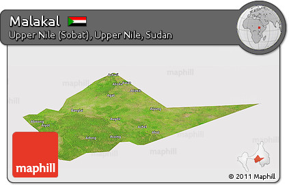 Satellite Panoramic Map of Malakal, cropped outside