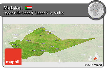 Satellite Panoramic Map of Malakal, lighten