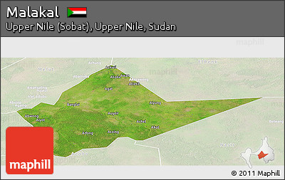 Satellite Panoramic Map of Malakal, lighten