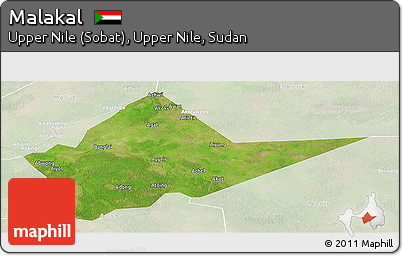 Satellite Panoramic Map of Malakal, lighten
