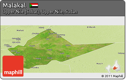 Satellite Panoramic Map of Malakal, physical outside
