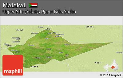 Satellite Panoramic Map of Malakal, physical outside