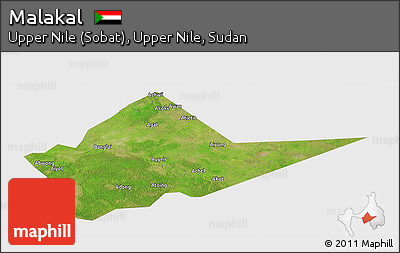 Satellite Panoramic Map of Malakal, single color outside
