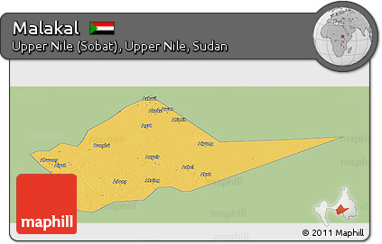 Savanna Style Panoramic Map of Malakal, single color outside