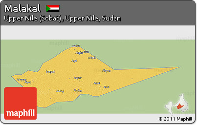 Savanna Style Panoramic Map of Malakal, single color outside