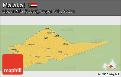 Savanna Style Panoramic Map of Malakal, single color outside