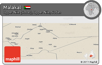 Shaded Relief Panoramic Map of Malakal