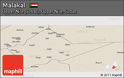 Shaded Relief Panoramic Map of Malakal