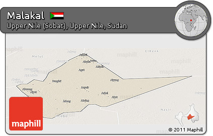 Shaded Relief Panoramic Map of Malakal, lighten