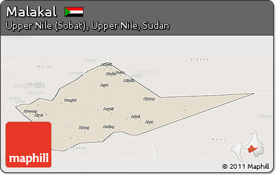 Shaded Relief Panoramic Map of Malakal, lighten