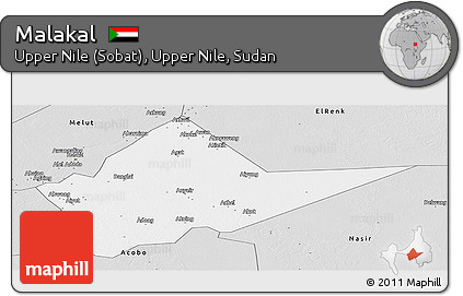 Silver Style Panoramic Map of Malakal
