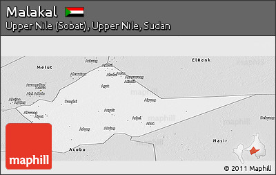 Silver Style Panoramic Map of Malakal