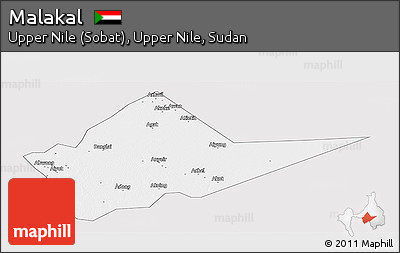 Silver Style Panoramic Map of Malakal, single color outside