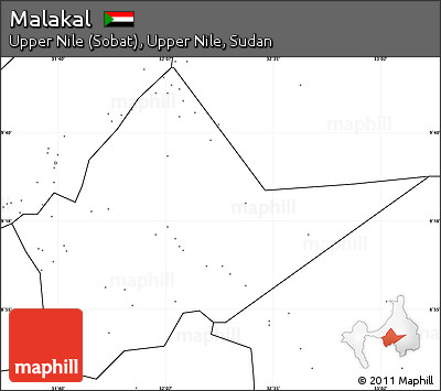 Blank Simple Map of Malakal, no labels