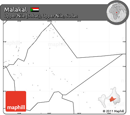 Blank Simple Map of Malakal, no labels