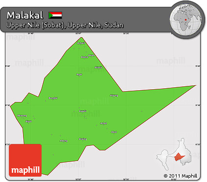 Political Simple Map of Malakal, cropped outside