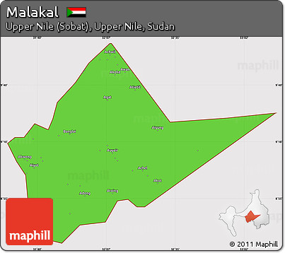 Political Simple Map of Malakal, cropped outside