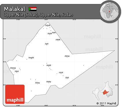 Silver Style Simple Map of Malakal, single color outside