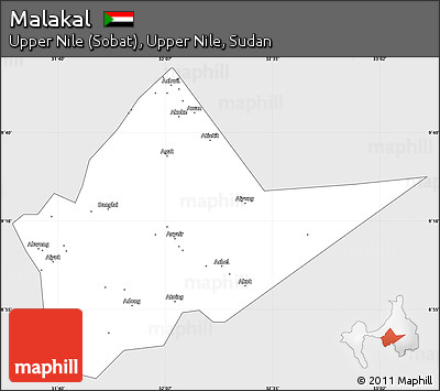 Silver Style Simple Map of Malakal, single color outside