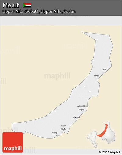 Classic Style 3D Map of Melut, single color outside