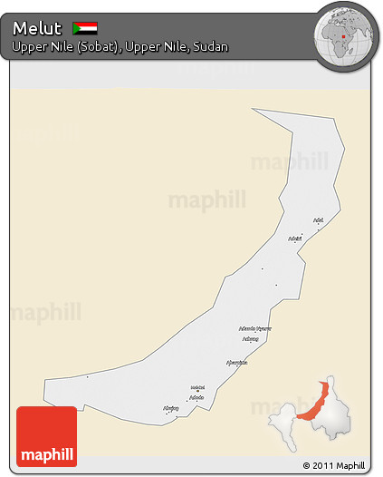 Classic Style 3D Map of Melut, single color outside