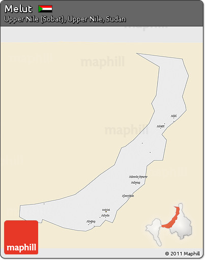 Classic Style 3D Map of Melut, single color outside