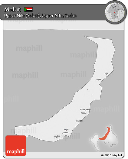 Gray 3D Map of Melut, single color outside