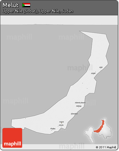 Gray 3D Map of Melut, single color outside