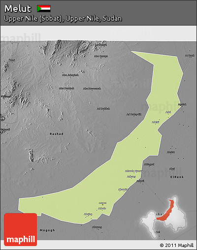 Physical 3D Map of Melut, darken, desaturated