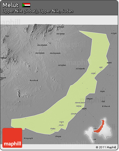 Physical 3D Map of Melut, darken, desaturated