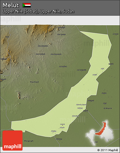 Physical 3D Map of Melut, darken