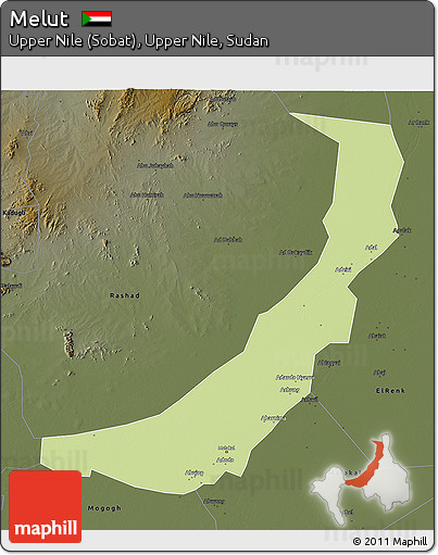Physical 3D Map of Melut, darken