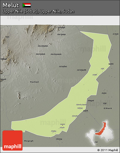 Physical 3D Map of Melut, darken, semi-desaturated